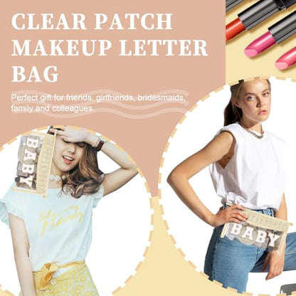 Cute Boho Patch Baby Bag Clear Makeup Letter Bag, Waterproof Zipper Make up Bags Toiletry Pouch for Women Girls, Clear Letter Patch Cosmetic Bags Transparent Organizer Pouch for Travel(Baby, Beige) - color: Baby-Beige