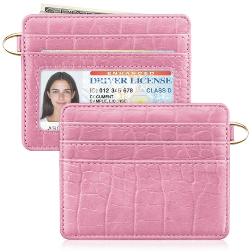 Slim Credit Card Holder Crocodile Wallet Women Thin Wallets - color: A Peach Pink