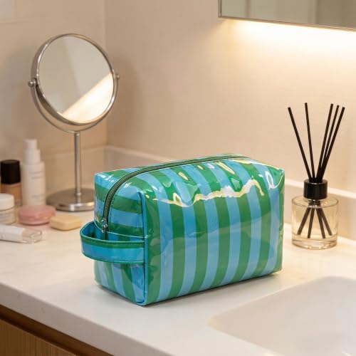 PVC Striped Clear Coated Waterproof Makeup Bag(15Green Blue) - color: 15Green Blue