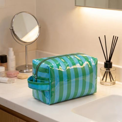 PVC Striped Clear Coated Waterproof Makeup Bag(15Green Blue) - color: 15Green Blue
