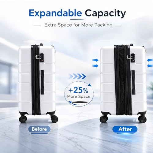 20 Inch Carry-On Luggage, Expandable, White - color: White, size: 20 Inch