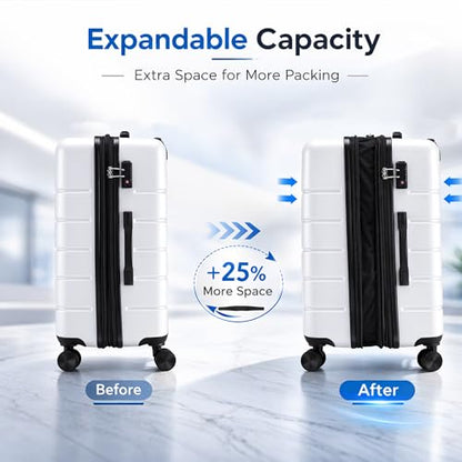 20 Inch Carry-On Luggage, Expandable, White - color: White, size: 20 Inch