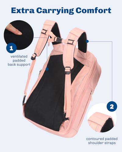 Hynes Eagle Travel Backpack TSA Personal Item Bag Flight Approved Pink - color: Pink
