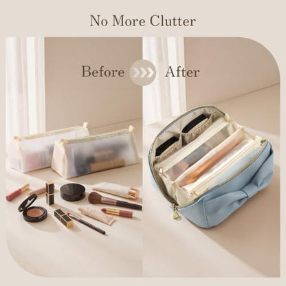 SHOWKOO Cosmetic Bag for Women, WideOpen Travel Makeup Bag with Compartment - color: Dusty Blue