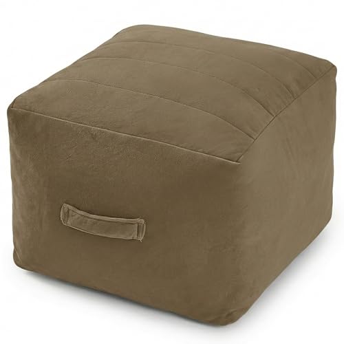 MeMoreCool Square Pouf Ottoman Foot Rest 20x20x15 Inches, Light Coffee - color: Striped Light Coffee