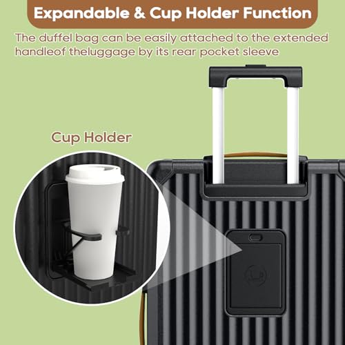 Joyway Carry On Luggage, Expandable Suitcase with Smart Cup Holder and USB Port, 20 IN Hardside Checked with TSA Lock Spinner Double Wheels, Black - color: Black, size: Carry-On 20-Inch