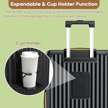 Joyway Carry On Luggage, Expandable Suitcase with Smart Cup Holder and USB Port, 20 IN Hardside Checked with TSA Lock Spinner Double Wheels, Black - color: Black, size: Carry-On 20-Inch