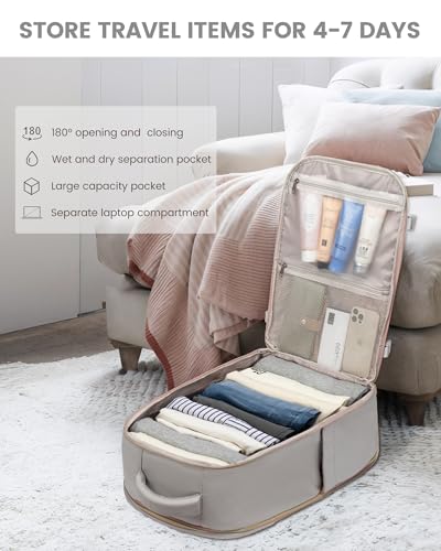 LOVEVOOK Travel Backpack For Women,40L Carry On TSA Personal Item Bag - color: Gray With Pink, size: 17.3 Inch-40L-4Pcs