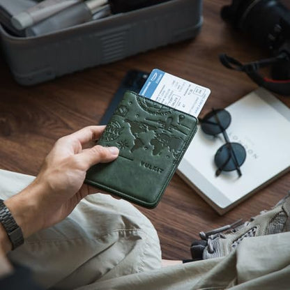 VULKIT Passport Holder Magnetic Closure RFID Blocking Travel Wallet Passport Book Cover Boarding Pass Holder Travel Essentials - color: Green