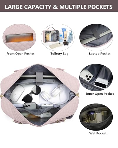 Travel Weekender Duffle Bag for Women: Overnight Bags with Shoe Compartment - color: Antiquewhite, size: Large