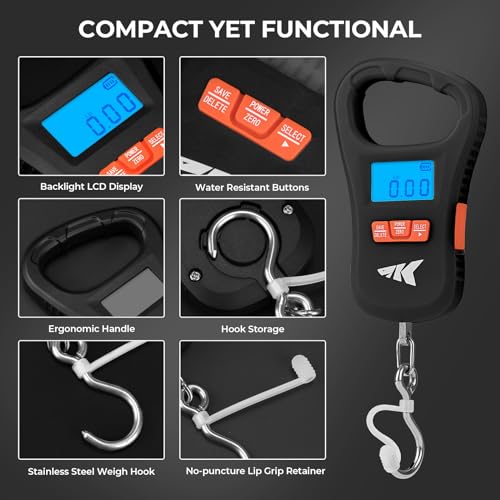 KastKing ToughTide USB Charging Fishing Scale, Fishing Gear, Black - color: Black