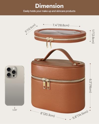 Prite 2 Pcs Makeup Bag Set Travel Cosmetic Case with Clear Pouch for Women - color: Brown