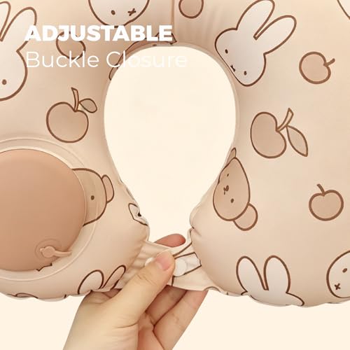 MIPOW x Miffy Inflatable Travel Neck Pillow, Press to inflate U Neck Pillow, Milk Silk Portable Neck Support Pillow