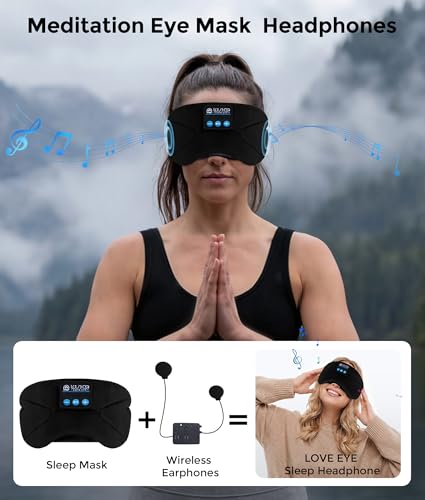LOVE EYE Sleeping Eye Mask with Bluetooth 5.4 Headphones for Side Sleepers - color: Black