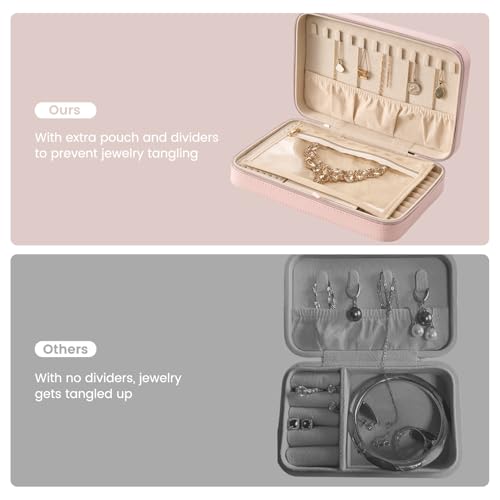 Lolalet Travel Jewelry Case for Women Girls -Large, Pink - color: Pink, size: Large (10"W*6.69"D*2.17"H)