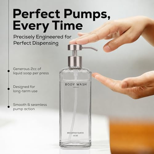 Clear Shampoo and Conditioner Dispenser Set by Brighter Barns - 16oz Shampoo Dispenser for Shower - Refillable Shower Soap Bottle in Minimalist Bathroom, Hotel, Guest House, Spa, Gifts (Clear/Silver) - color: Clear/Silver