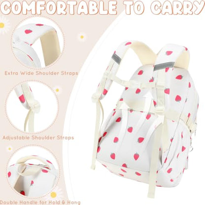Backpack for Girls, Girls Backpack with Lunch Box & Pencil Case Set, 3PCS Kids Bookbag for Girl Teens, Waterproof School Backpack for Elementary Middle High School Students Ages 3-18 Strawberry - color: Strawberry Beige