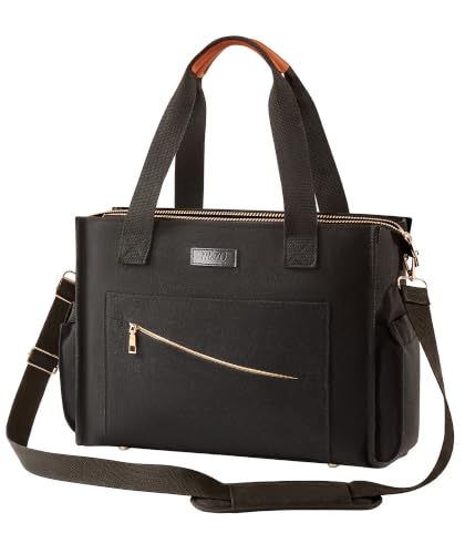 MeZO Canvas Tote Bag for Women, 16-Pocket Work Tote, Fits 14-Inch Laptop - color: Black