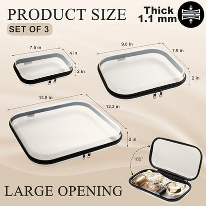 Clear Hard Shell Zipper Case 1.1mm Set S+M+L, Premium Plastic Hardshell Pouches and Storage Boxes for Clothes, Toys, Makeup, Toiletry & Travel, Zip Up Organizer Bags and Packing Cubes.
