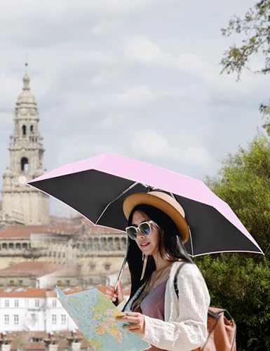 Travel Mini Umbrellas for Rain & Sun UV Protection Compact Folding Automatic Lightweight and Small Сollapsible Windproof Umbrella Women - color: Pink outside
