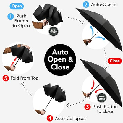 TUMELLA Reverse Folding Windproof Umbrella, Large 46", Strong & Light - color: K. Bundle Black & Black