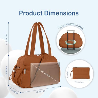 TOPDesign Travel Duffel Bag, Puffy Carry On Overnight, Gym Bag w/Wet Pocket - color: Brown