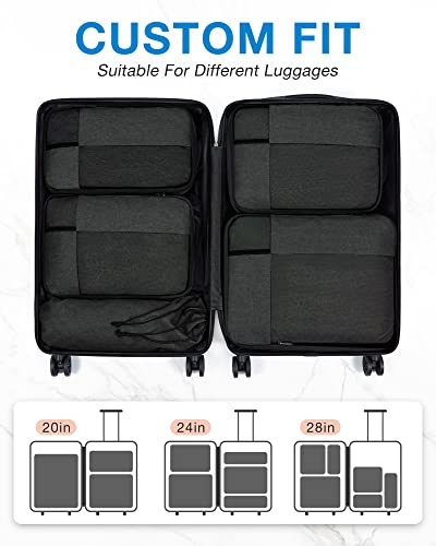 BAGSMART Compression Packing Cubes for Travel, 6 Set - color: 04-Black, size: 6 Set