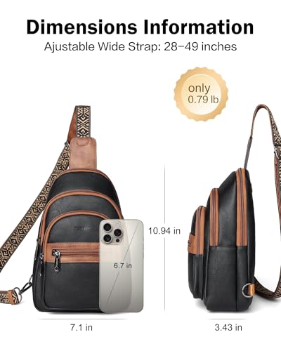 FADEON Sling Bag for Women, Designer Small Crossbody Bags, Adjustable Strap - color: Retro Black With Brown