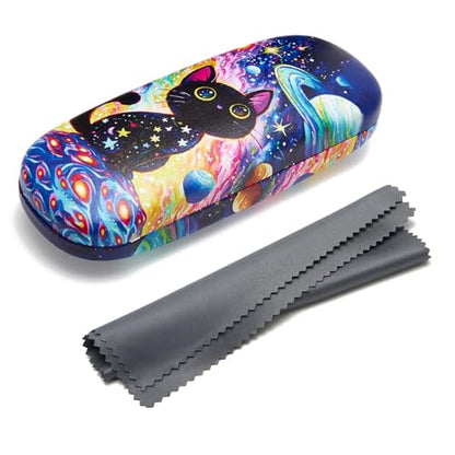 WOZEAH Eyeglasses Case Hard Shell, Protective Glasses Case for Women Men, Portable Eyeglass Holder Box with Cleaning Cloth - color: Cat4
