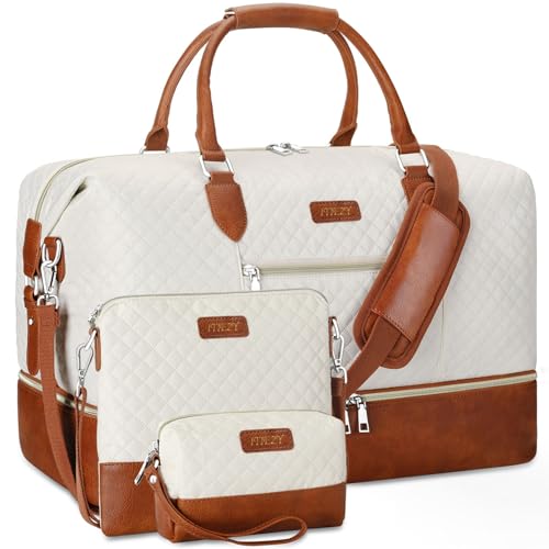ITIEZY Weekender Bag for Women 21.5" Travel Duffel Large Carry On Bag 3PCS - color: 2-Beige, size: Large