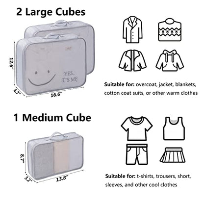 Tianzong 7-piece Set Packing Cubes, Travel Bags for Luggage, Packing Organizers with Shoe Bag (Grey)