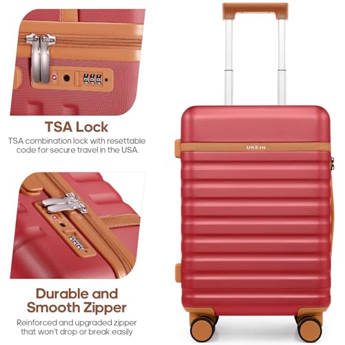 3 Piece Luggage Set, Lightweight Hardshell Large Checked Suitcase TSA Lock - color: Red, size: 3-Piece Sets (20in/24in/28in)