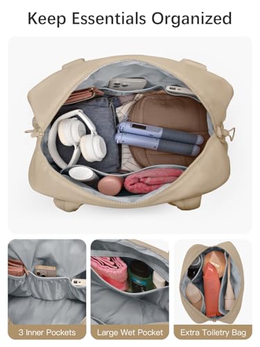 oscaurt Gym Bag for Women Lightweight Duffle Bag for Travel with Toiletry Pouch Water Resistant Carry On Weekender Overnight Duffel - color: Desert