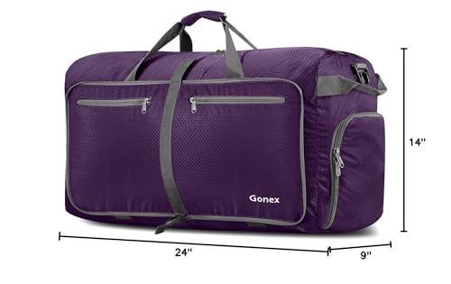 Gonex 60L Foldable Travel Duffle Bag with Shoe Compartment, Lightweight - color: Purple, size: 60L