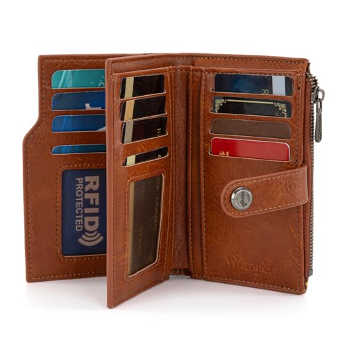 Wrangler Wallet for Women Bifold Card Holder with Zipper and ID Window - color: Daisy-Brown