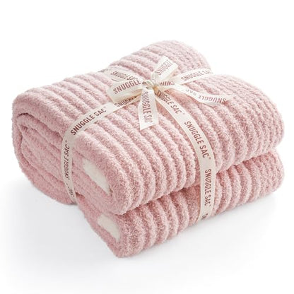 Snuggle Sac Pink Ribbed Queen Size Blanket for Bed, Soft Luxurious Bedding Blankets, Large Fuzzy Plush Microfiber Blankets Pink, 90x90 inches - color: Pink, size: Queen(90"x 90")
