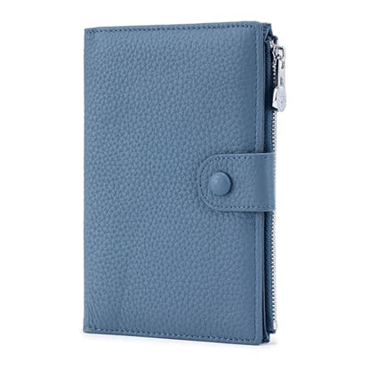 Genuine Leather RFID Blocking Passport Holder Wallet, Multi-Functional Travel Document Organizer with Zipper Pocket, Includes SIM Card Ejector Pin (Blue) - color: Blue