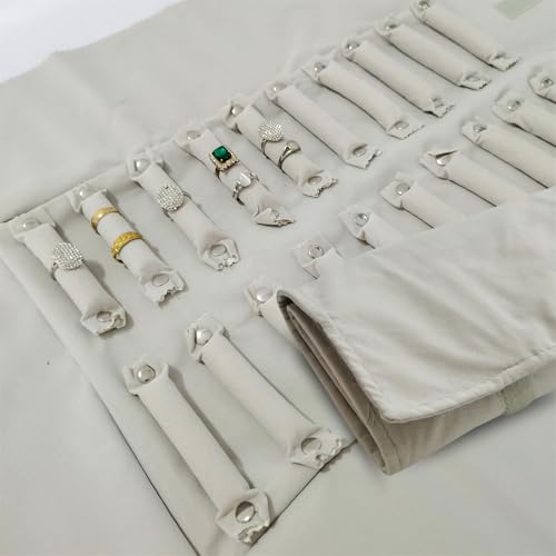 Travel Ring Holder, Foldable Ring Case for Women, Beige, L - color: Beige, size: Large,20 Slots