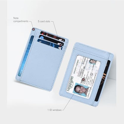 Slim RFID Blocking Leather Wallet for Men and Women - Card Holder Design - color: Sky Blue