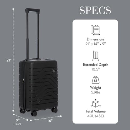 Bric's B|Y Ulisse Carry-On Luggage with Spinner Wheels – Airline Approved Hard Shell Suitcase, TSA Combination Lock & USB Port - Removeable Wash Bag Included - 21 Inch, Black - color: Black, size: Carry-on without front pocket