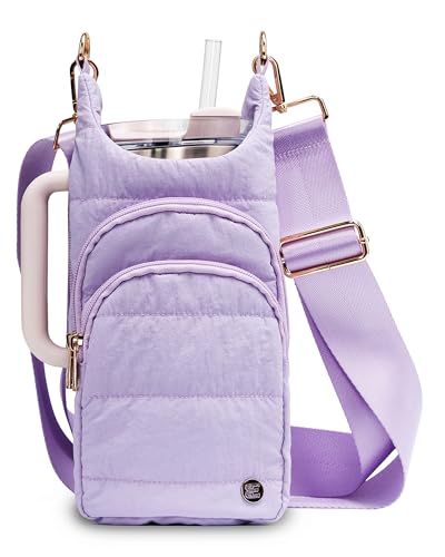 Water Bottle Holder with Strap 30/32 oz, Crossbody Water Bottle Carrier Bag - color: Purple