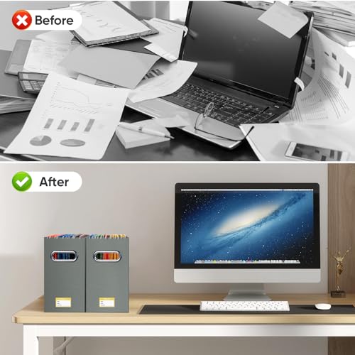 BALEINE 4PK File Organizer Box, Cardboard File Folder Organizer with Handle - color: Grey, style: 4PK (Slim)