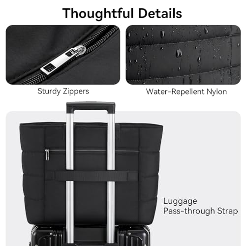 PASMAN Puffer Tote Bag for Women - Nurse Bag with Bottle Pocket - color: Black, size: Large