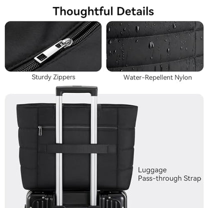 PASMAN Puffer Tote Bag for Women - Nurse Bag with Bottle Pocket - color: Black, size: Large