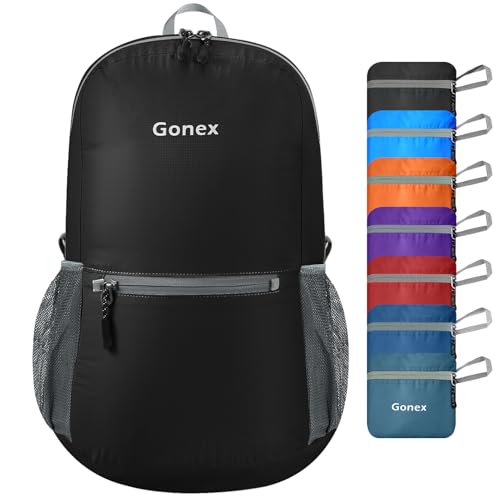 Gonex Packable Daypack Backpack 20L Lightweight Foldable Travel Bag - color: Black