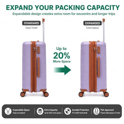 CONCEPTEN Expandable Luggage Sets 5 Piece Suitcases with Spinner Wheels - color: Purple, size: 3 Piece