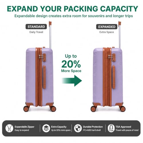 CONCEPTEN Expandable Luggage Sets 5 Piece Suitcases with Spinner Wheels - color: Purple, size: 3 Piece