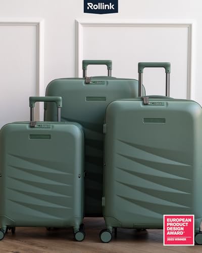 ROLLINK Foldable Mono Carry-On Suitcase 21” – Foldable Hardshell Luggage, Double Spinner Wheels, TSA Lock, Lightweight & Durable Travel Case – Scratch, Water & Impact Resistant (Hedge Green) - color: Hedge Green, size: Carry-On