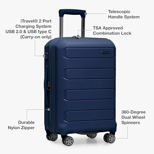 Traveler's Choice Pagosa Hardshell Expandable Luggage with Spinner Wheels, Navy, 22-Inch Carry-on - color: Navy, size: 22-Inch Carry-on