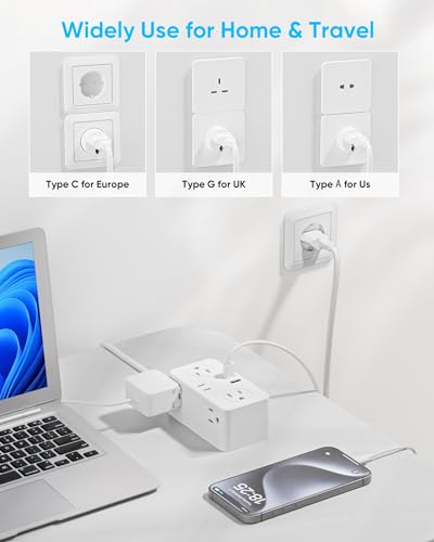 Kakyanill Italy Travel Plug Adapter, Italy Power Adapter, 6 AC Outlets, 4 USB Ports (2 USB C), 3ft Wrapped Around Extension Cord, for Italy Chile Libya - style: for Italy